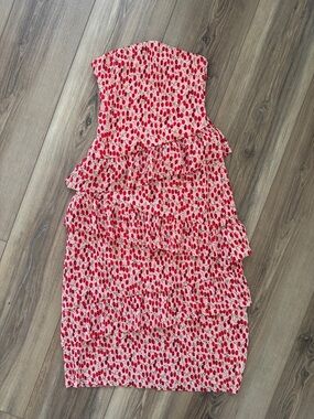 Astr Strapless Pink and Red Ruffled Tiered Dress